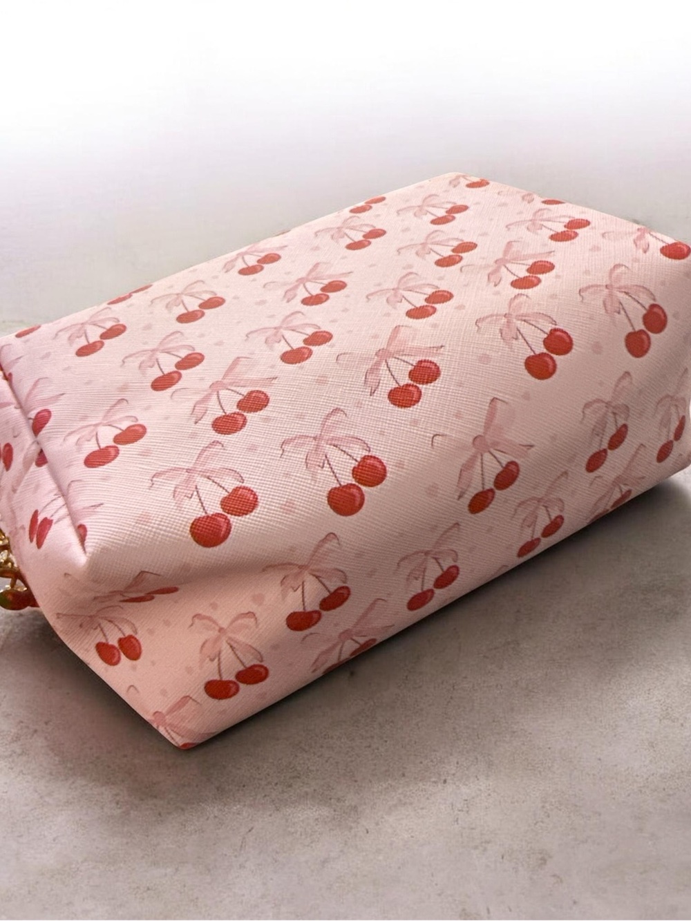 Cherry Print Pink Cosmetic Pouch